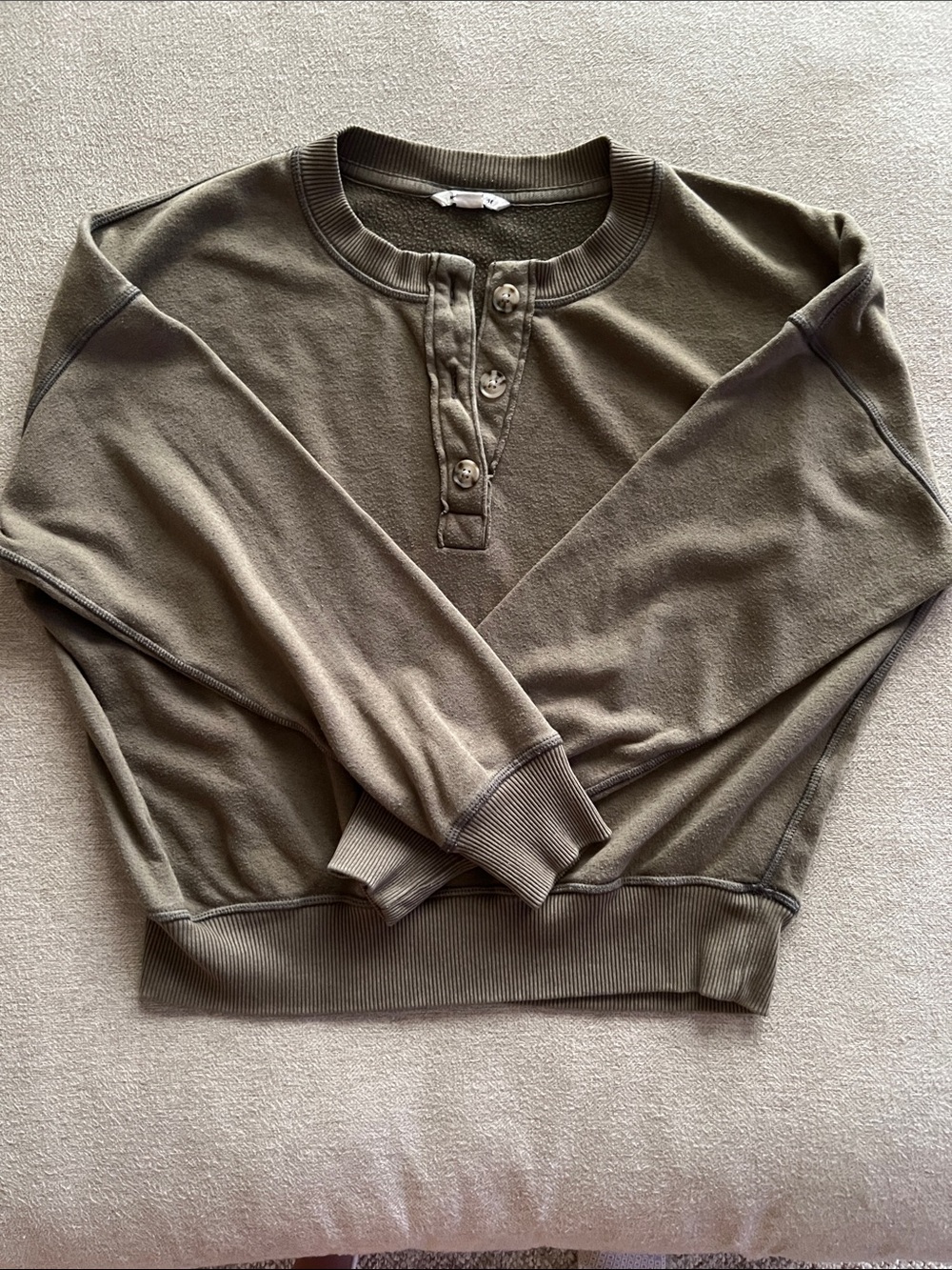 American Eagle Outfitters Olive Crewneck Henley Sweater